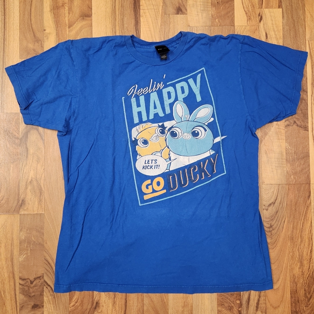 Disney Mens Pixar Ducky And Bunny Blue T-Shirt Feelin Happy Go Ducky XL